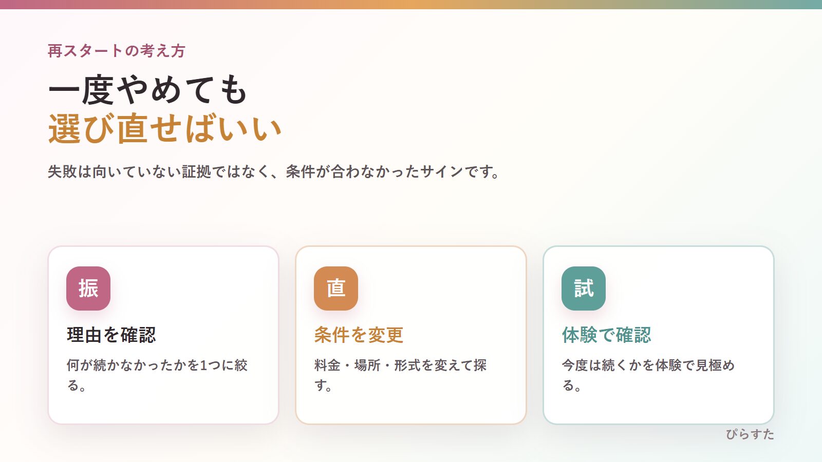 マシンピラティスを一度やめた人が選び直して再スタートする流れ